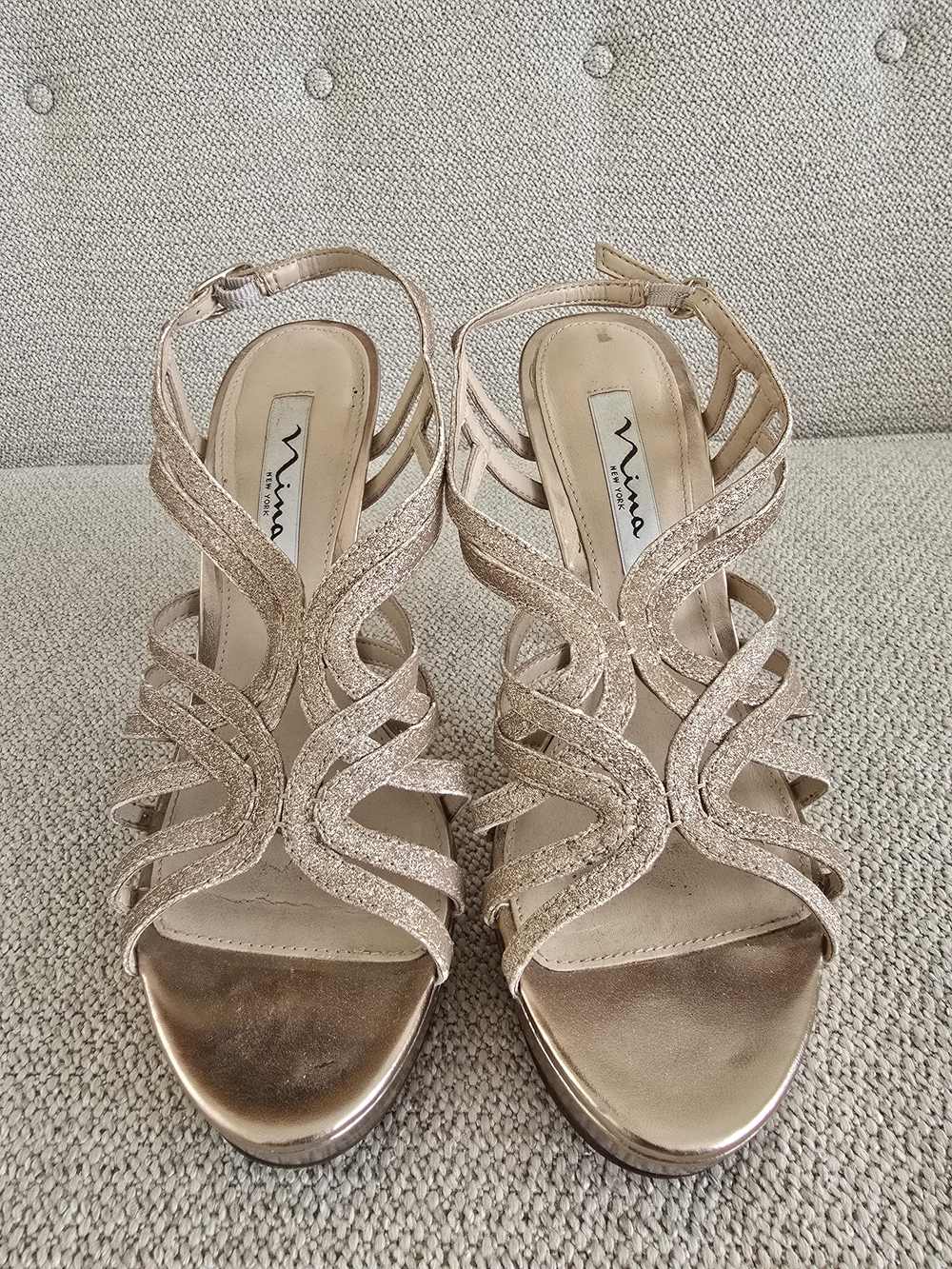 Nina Rose Gold Glitter Grecian Platform Heels
